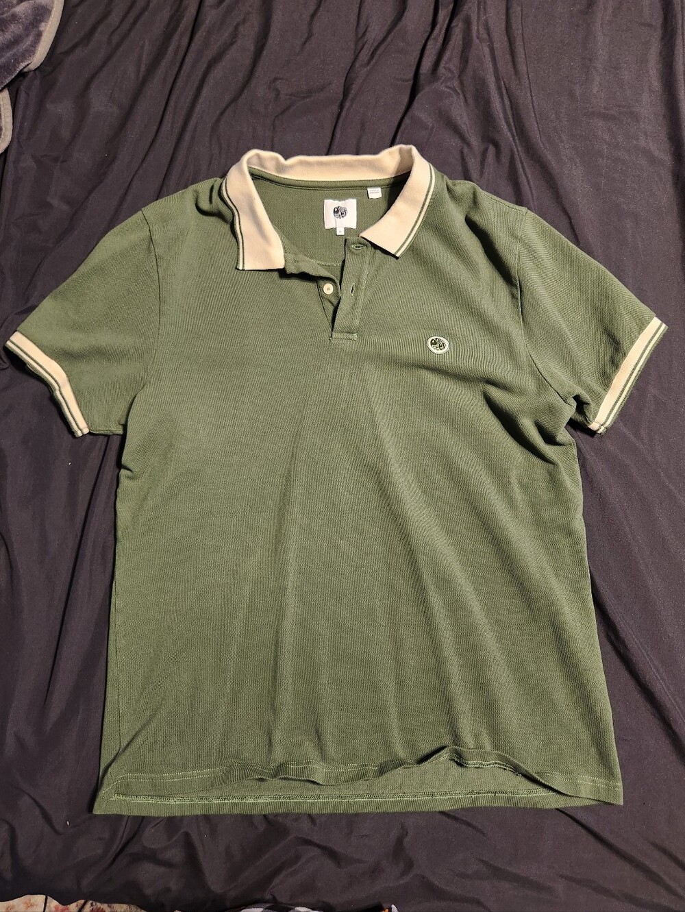 Pretty Green Olive Polo with Cream Contrast Trim